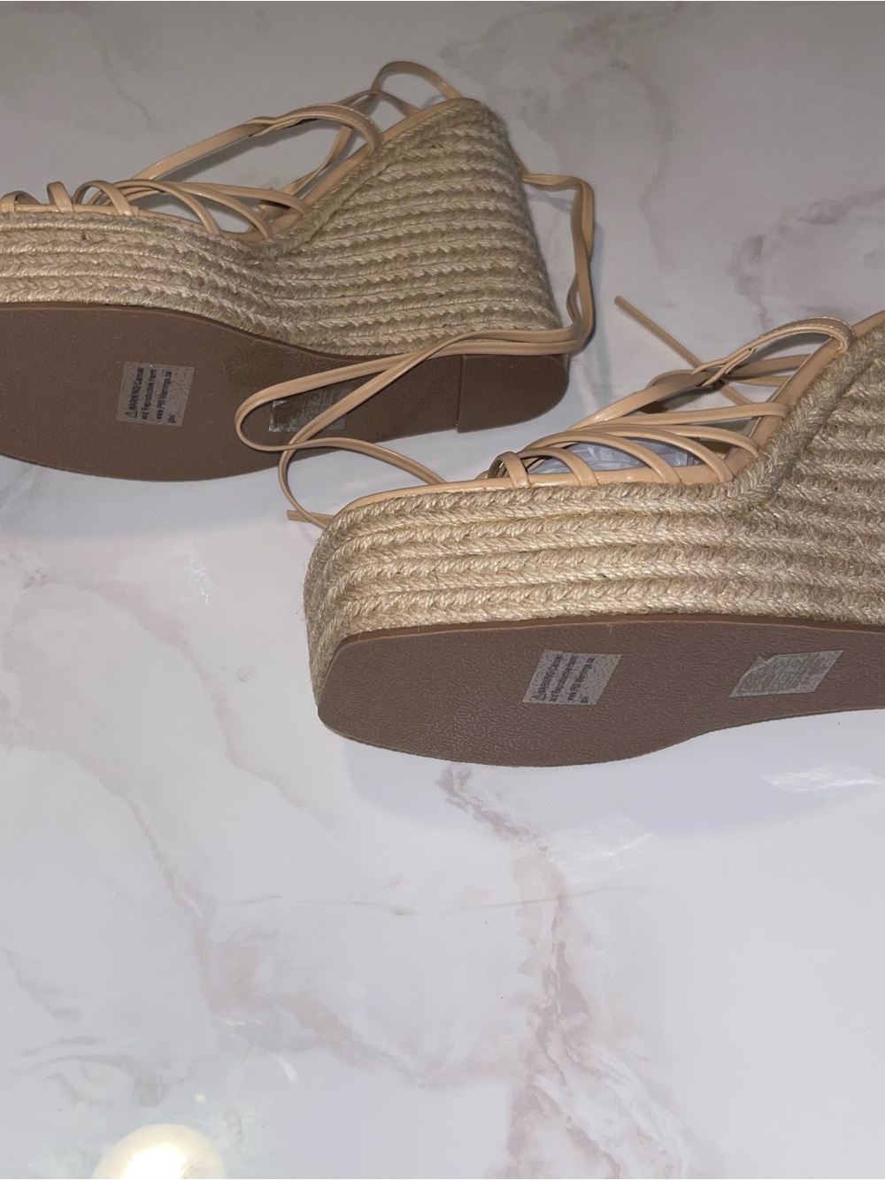 Fashion Nova Beige Espadrille Lace-Up Platform Wedges